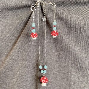 Handmade mushroom earring & necklace set
